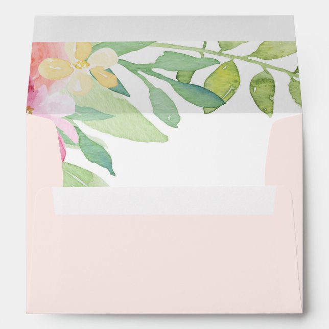 Pastel Pink With Watercolor Flowers Envelope (Back (Bottom))