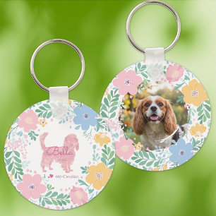 Pastel Pink Wreath Cavalier King Charles Spaniel  Key Ring