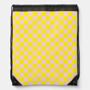 Pastel Pink Yellow Chequered Chequerboard Vintage Drawstring Bag
