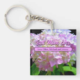 pastel pink yellow purple hydrangeas flowers key ring