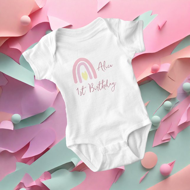 Pastel pink yellow rainbow Birthday party  Baby Bodysuit (Creator Uploaded)