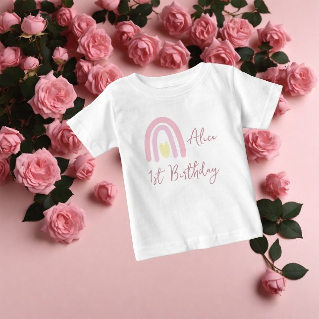 Pastel pink yellow rainbow Birthday party Baby T-Shirt (Creator Uploaded)
