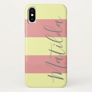 Pastel Pink Yellow Stripe Personalised Name iPhone X Case