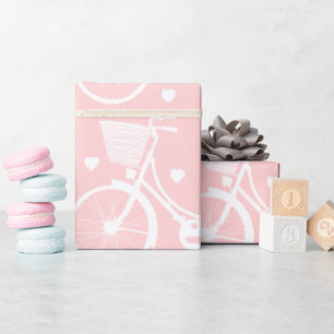 Pastel Pinkish Coral White Vintage Retro Bicycle Wrapping Paper