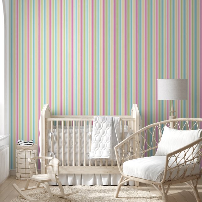 Pastel Pinstripes on White Wallpaper (Kids)
