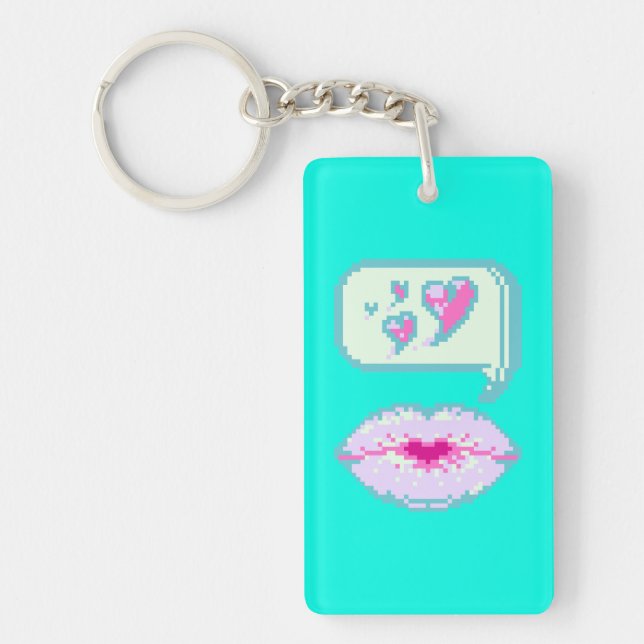 Pastel Pixel Kissy Lips - Spring Acrylic Keychain (Front)