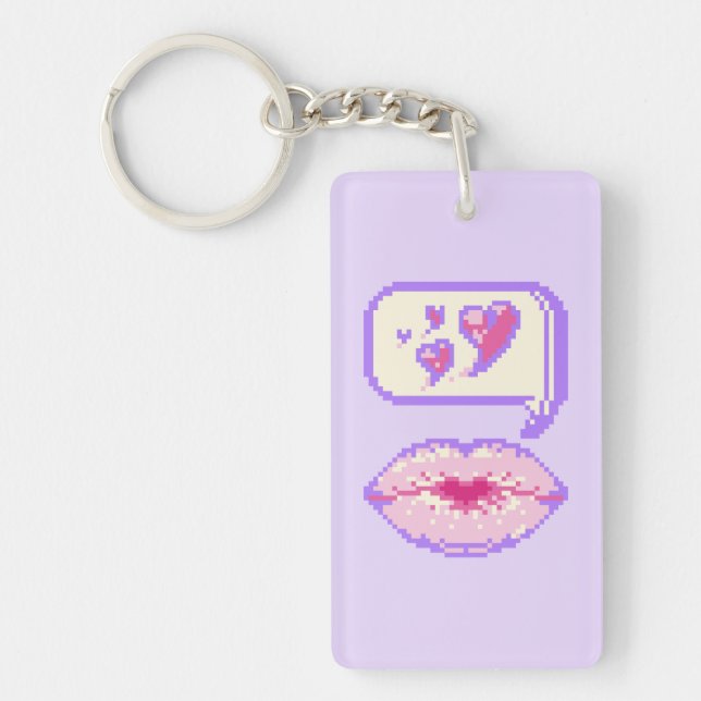 Pastel Pixel Kissy Lips - Summer Acrylic Keychain (Front)