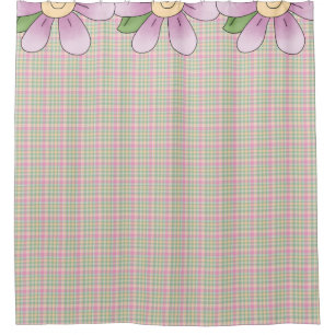 Pastel Plaid and Flowers Shower Curtain