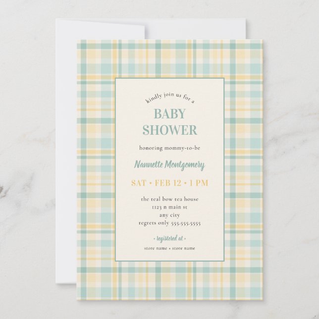 Pastel Plaid Baby Shower Invitation (Front)
