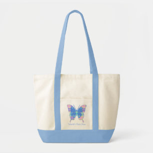 Pastel Plaid Butterfly Canvas Tote Bag