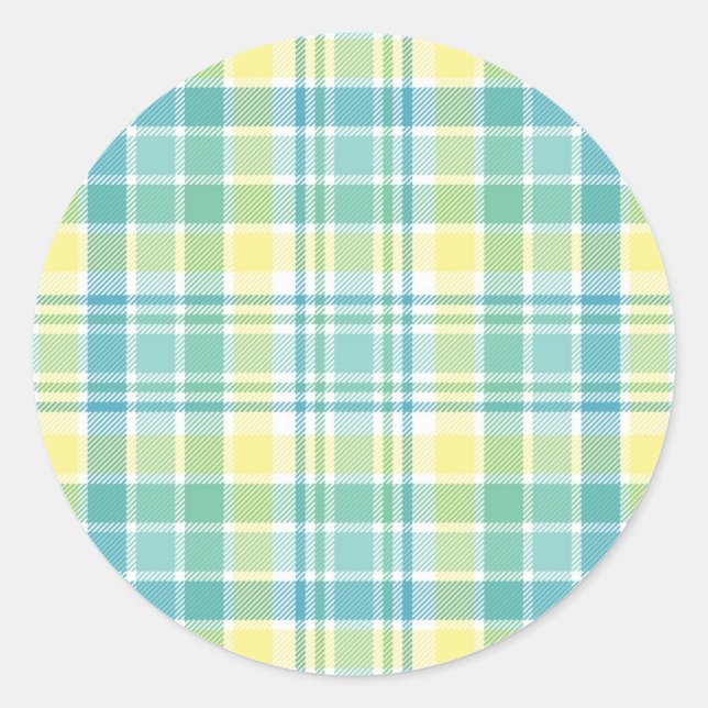 Pastel Plaid Classic Round Sticker (Front)