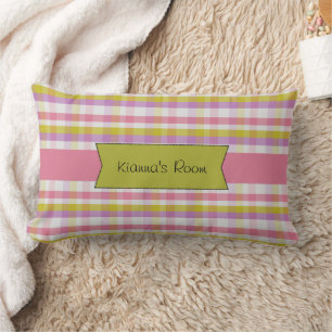 Pastel Plaid Cute Girls Lumbar Cushion