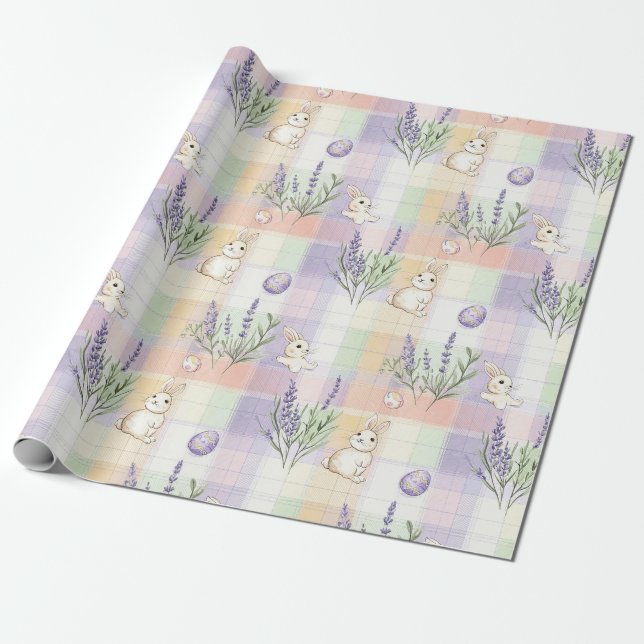 Pastel Plaid Easter Bunny Pattern (1) Wrapping Paper (Unrolled)