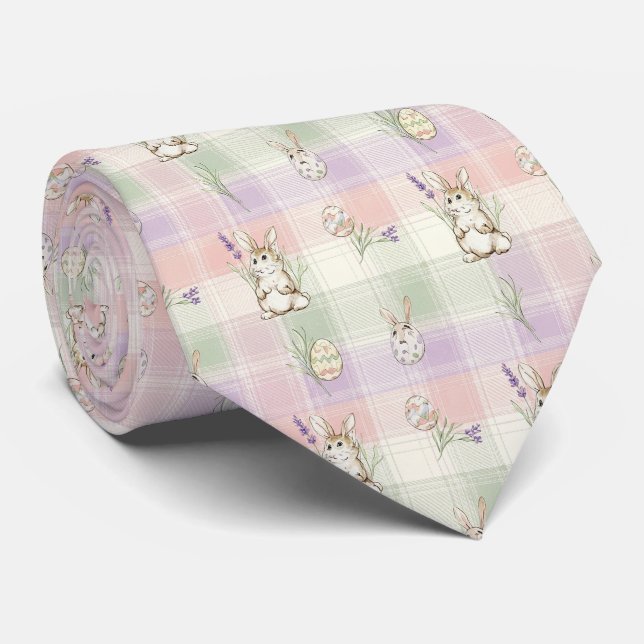 Pastel Plaid Easter Bunny Pattern (2) Tie (Rolled)