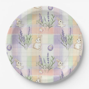 Pastel Plaid Easter Bunny Pattern Paper Plate