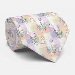 Pastel Plaid Easter Bunny Pattern Tie
