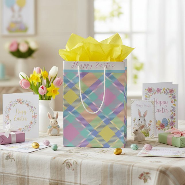 Pastel plaid Easter Medium Gift Bag (Creator Uploaded)