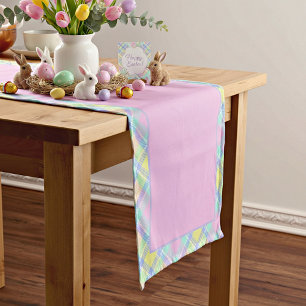 Pastel plaid long table runner