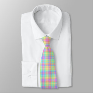 Pastel Plaid Men's Yellow Blue Green Purple Tie