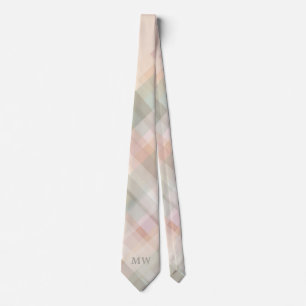 Pastel Plaid Monogram Initials Peach Beige Sage  Tie