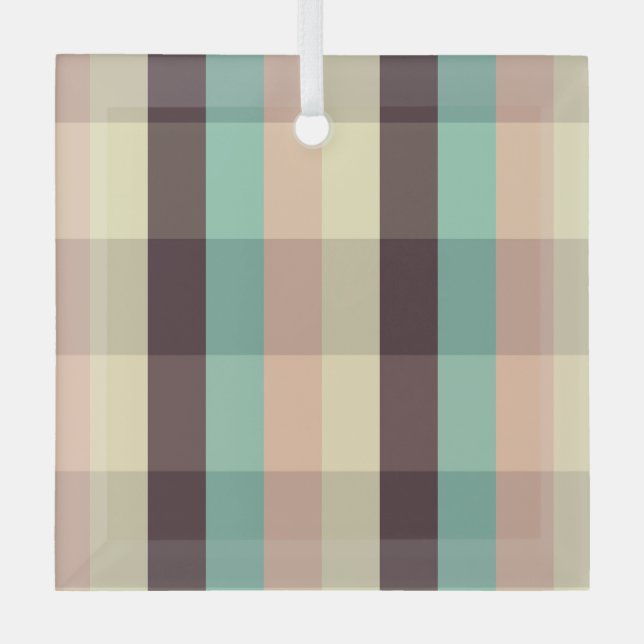 Pastel plaid pattern in  horizontal stripes glass tree decoration (Front)