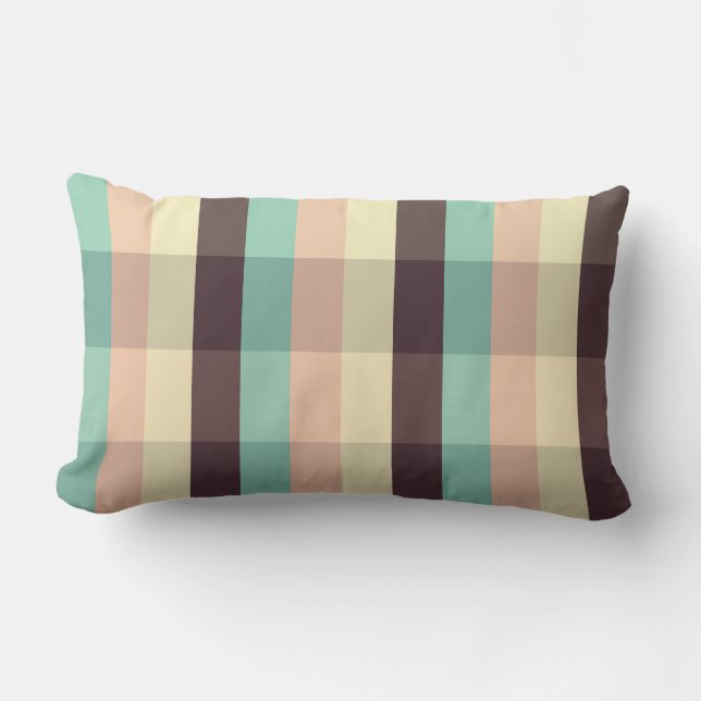 Pastel plaid pattern in  horizontal stripes lumbar cushion (Front)