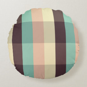 Pastel plaid pattern in horizontal stripes round cushion