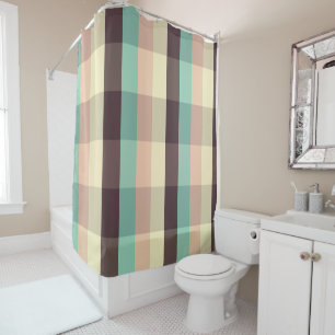 Pastel plaid pattern in horizontal stripes shower curtain