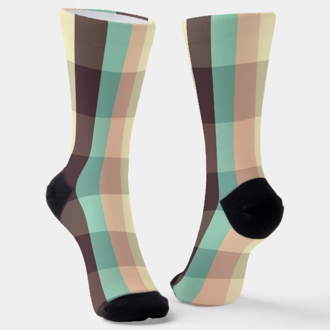 Pastel plaid pattern in  horizontal stripes socks (Angled)