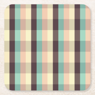 Pastel plaid pattern in  horizontal stripes square paper coaster