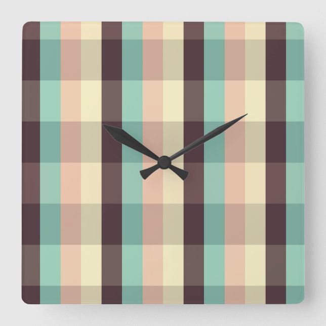 Pastel plaid pattern in  horizontal stripes square wall clock (Front)