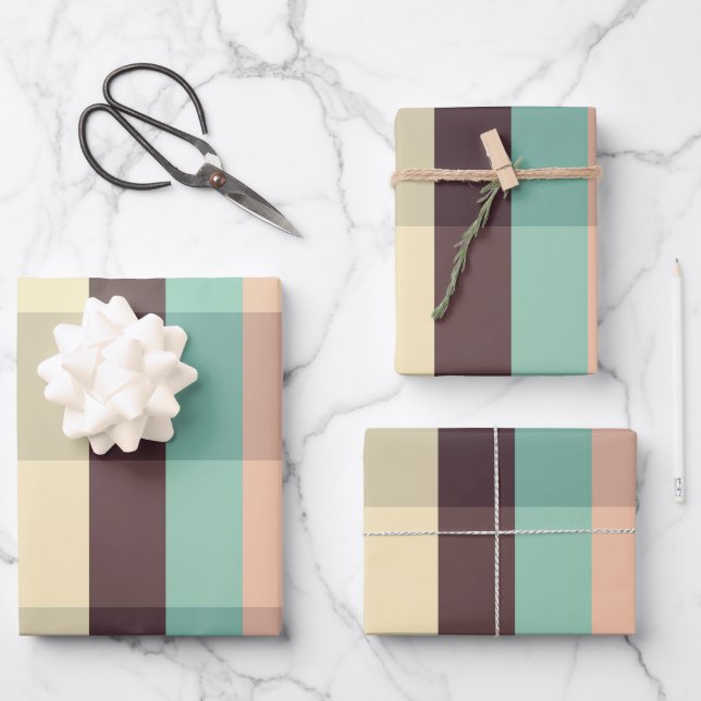 Pastel plaid pattern in  horizontal stripes wrapping paper sheet (Front)