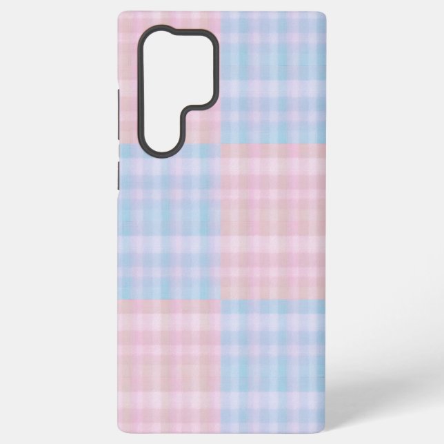 Pastel Plaid Pink and Blue Checkerboard Phone Case (Back)