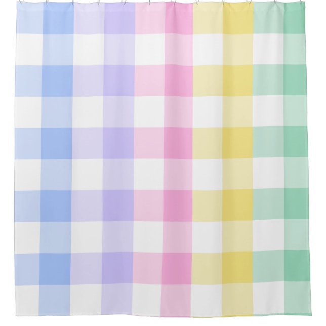 pastel plaid rainbow retro gingham shower curtain (Front)