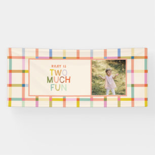 Pastel Plaid "Two Much Fun" 2nd Birthday Banner