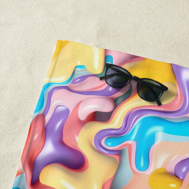 Pastel Plastic Fluid Abstract Beach Towel (In Situ)