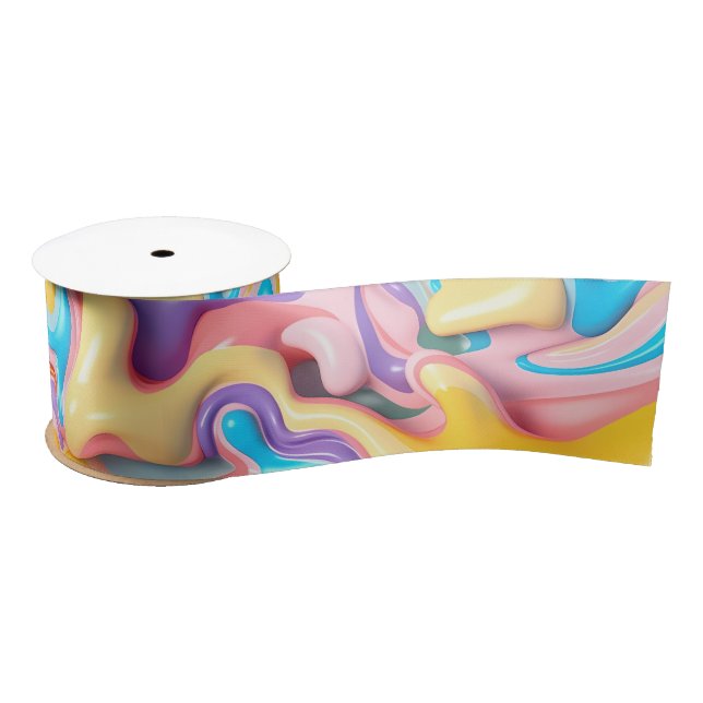 Pastel Plastic Fluid Abstract Satin Ribbon (Spool)