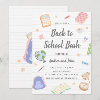Pastel Playful Back To School Bash Party Invitation