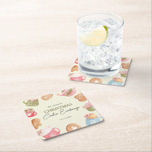 Pastel Playful Christmas Cookie Exchange Party Square Paper Coaster