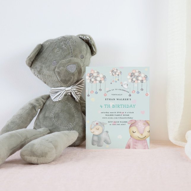 Pastel Plush Toys Virtual Birthday Party Invitation (Creator Uploaded)