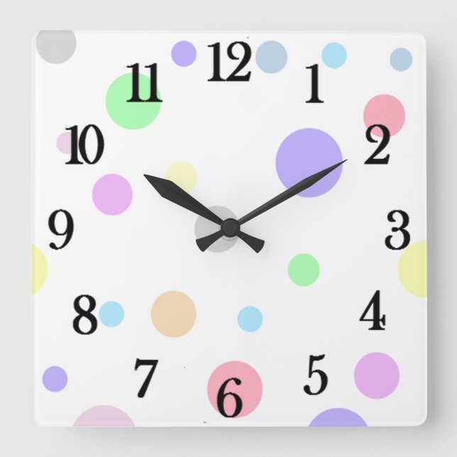 Pastel Polka Dot Pattern Large square wall clock (Front)