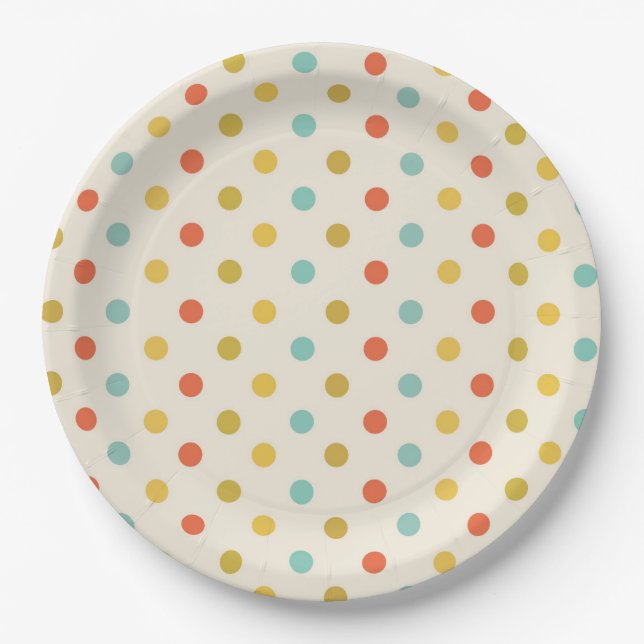 Pastel Polka Dot Pattern Paper Plate (Front)