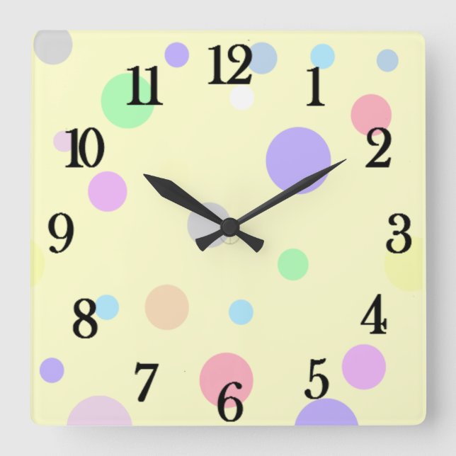 Pastel Polka Dot Pattern Square Wall Clock (Front)