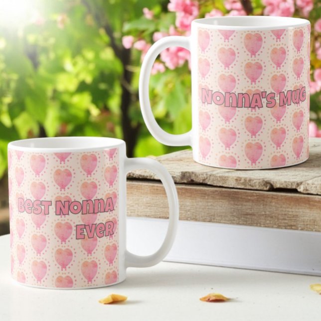 Pastel Polka Dot Surrounded Heart Pattern Coffee Mug (Template text on both sides of the mug handle)