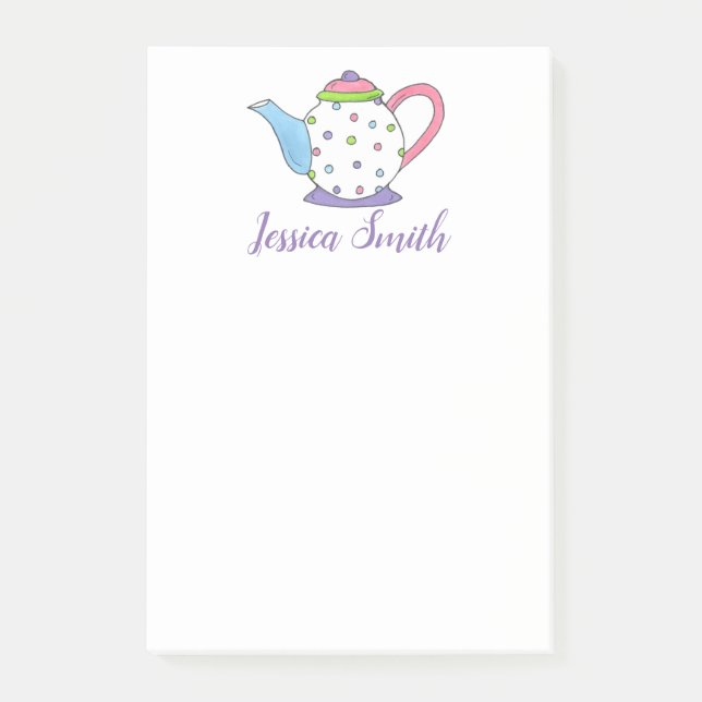 Pastel Polka Dot Teapot Tea Party Gift Post Its Post-it Notes (Front)