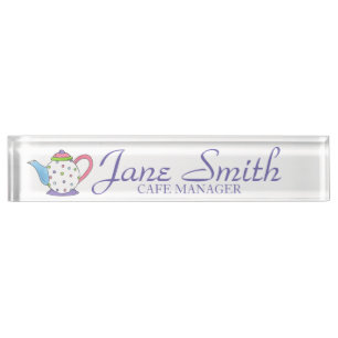 Pastel Polka Dot Teapot Tea Pot Cafe Nameplate