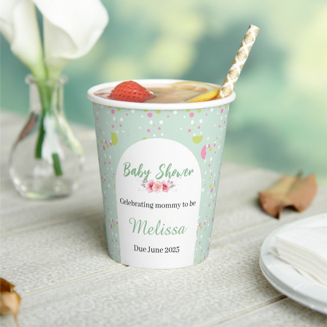 Pastel polka dots baby shower paper cups (Insitu)