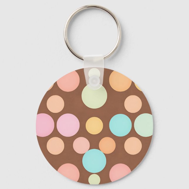 Pastel Polka Dots Chocolate Pattern Key Ring (Front)