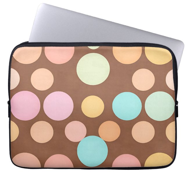 Pastel Polka Dots Chocolate Pattern Laptop Sleeve (Front)