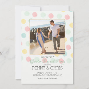 Pastel Polka Dots Frame Gender Reveal Party Invitation